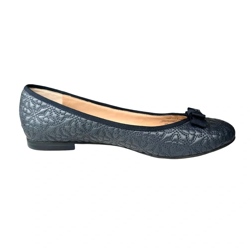 Tory Burch Marion Quilted Navy Blue Flats Leather Bow Detail